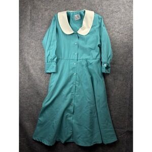 Vintage 1980s Sabina Sz L? Clown Notch Collar New Wave Button Linen Midi Dress